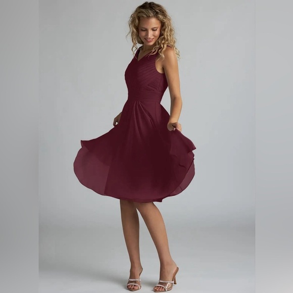 Azazie Grace Cabernet A-Line Pleated Chiffon Dress Tank Style Pleats Size A0 - Picture 2 of 15